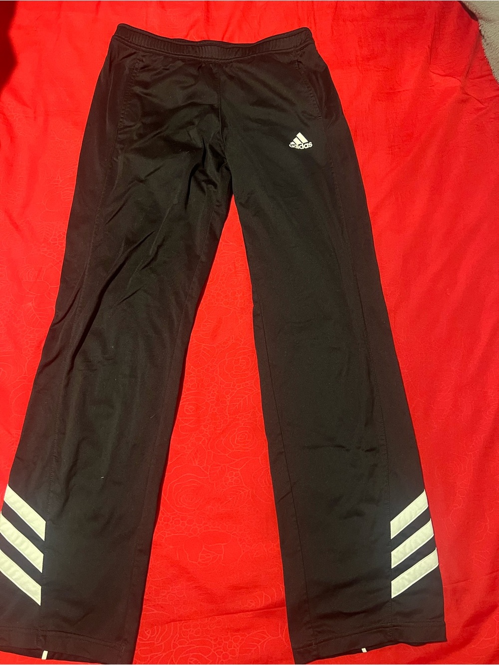 adidas Black Kids Athletic Sweatpants with White Chevron Accents